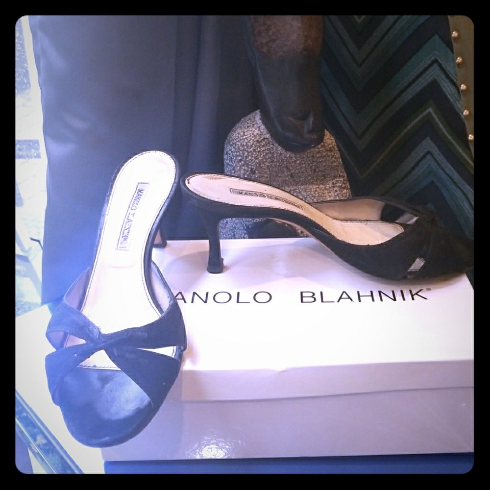 Manolo Blahnik Black Suede Mule